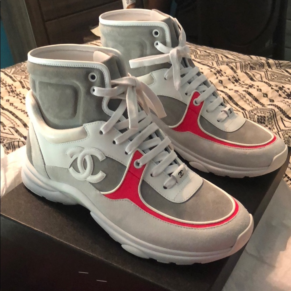 Chanel sneakers! NEVER WORN! White/Hot Pink/Gray